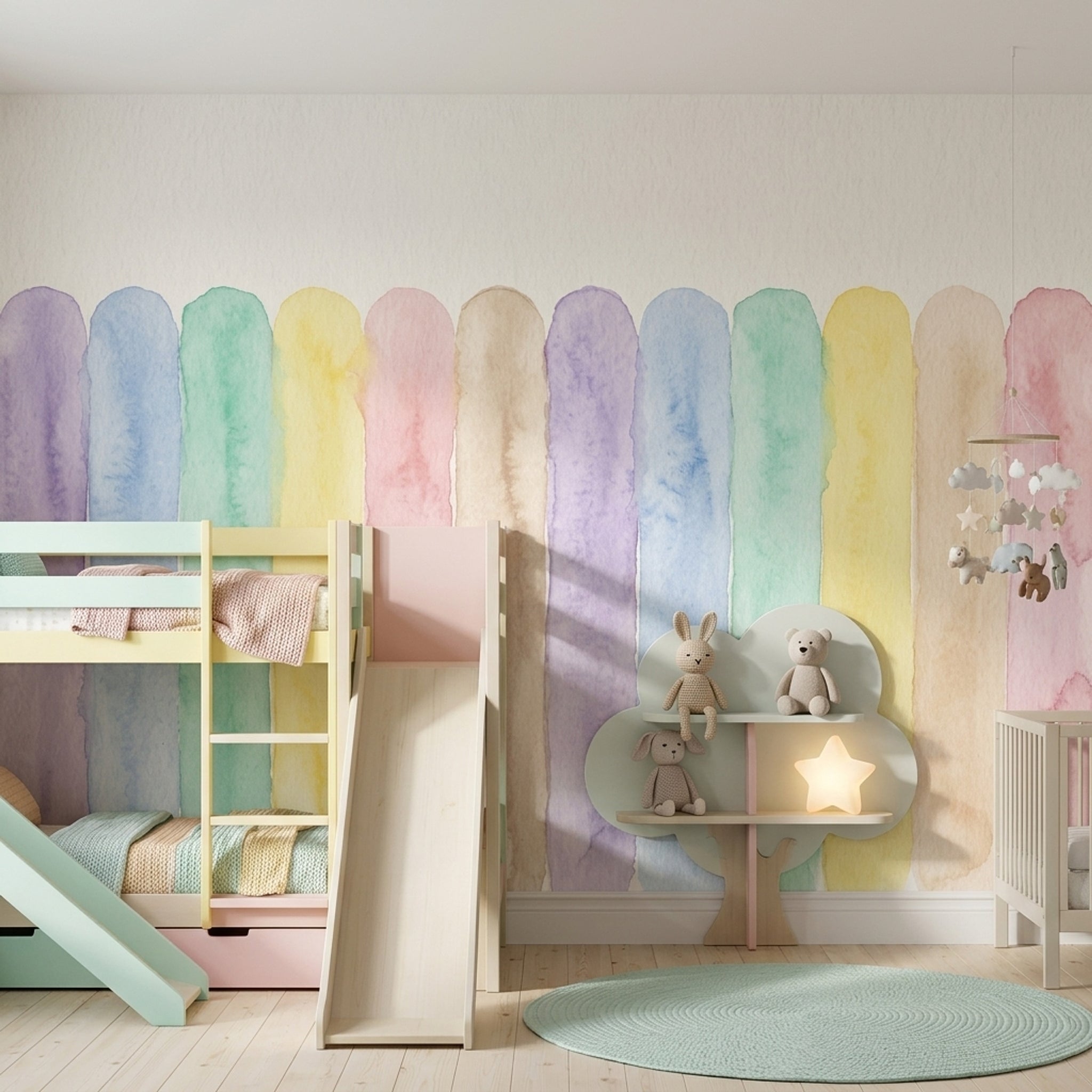 Pastel Renk Şeritli Poster Duvar Kağıdı Çocuk Odası Desenli