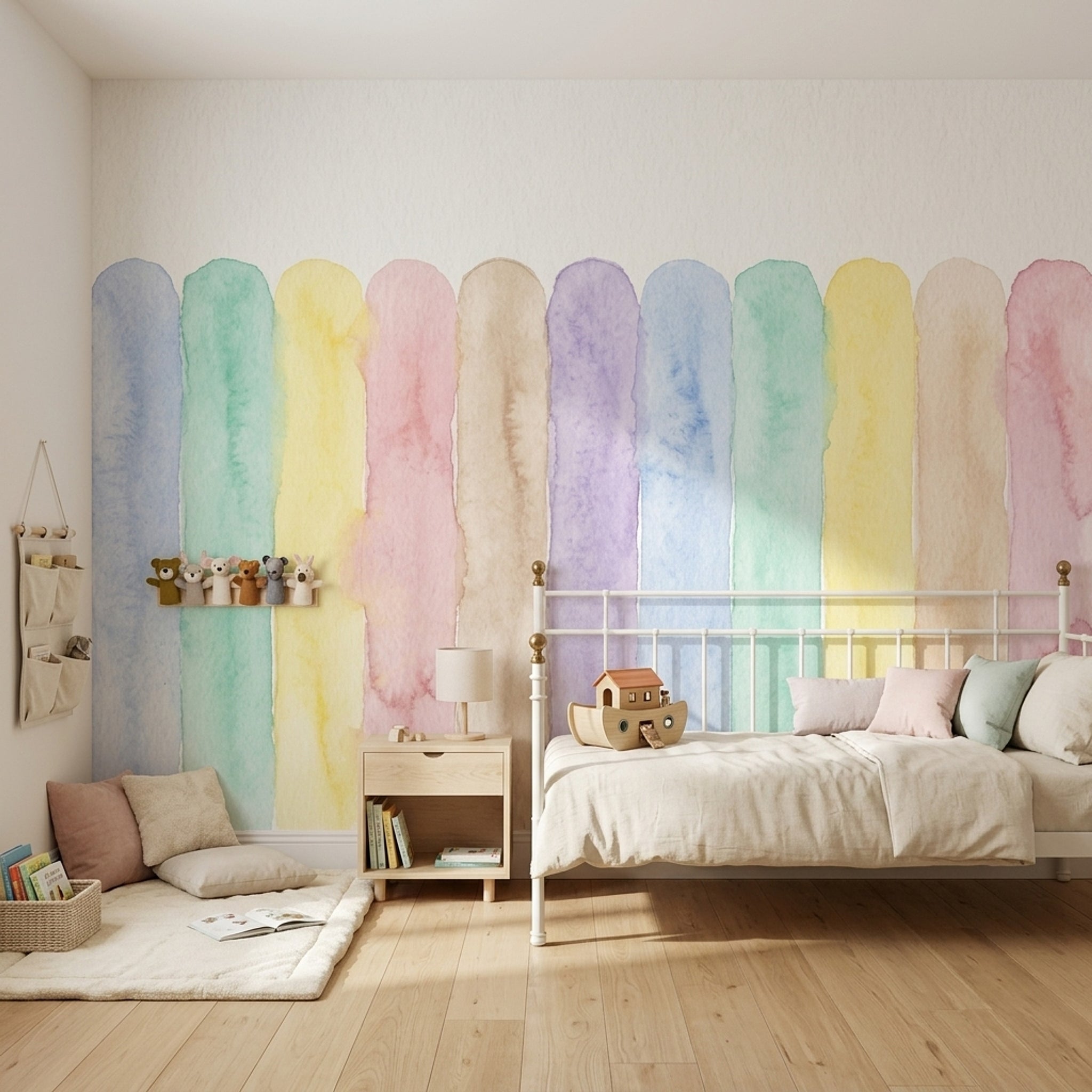 Pastel Renk Şeritli Poster Duvar Kağıdı Çocuk Odası Desenli
