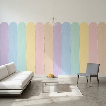Pastel Gökkuşağı Şeritli Poster Duvar Kağıdı Çocuk Odası