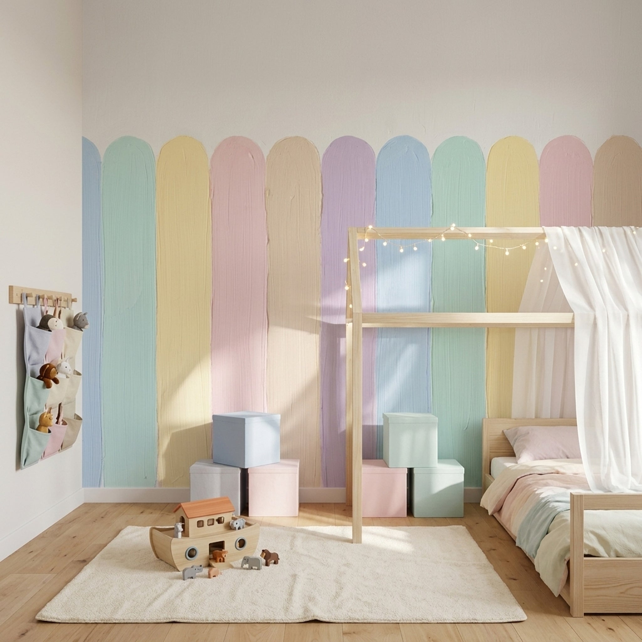 Pastel Gökkuşağı Şeritli Poster Duvar Kağıdı Çocuk Odası