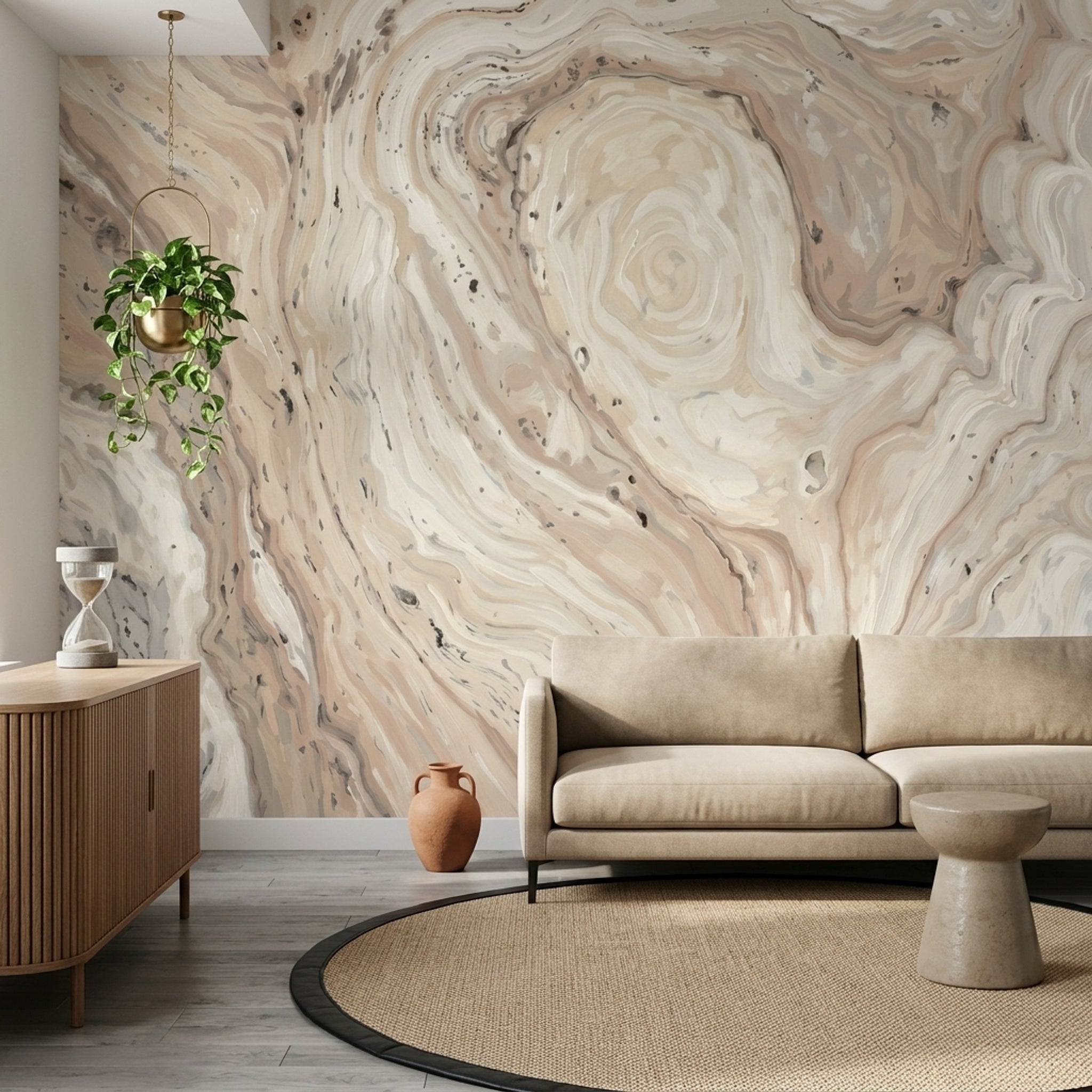 Bej Mermer Desenli Poster Duvar Kağıdı Modern Salon Duvarı