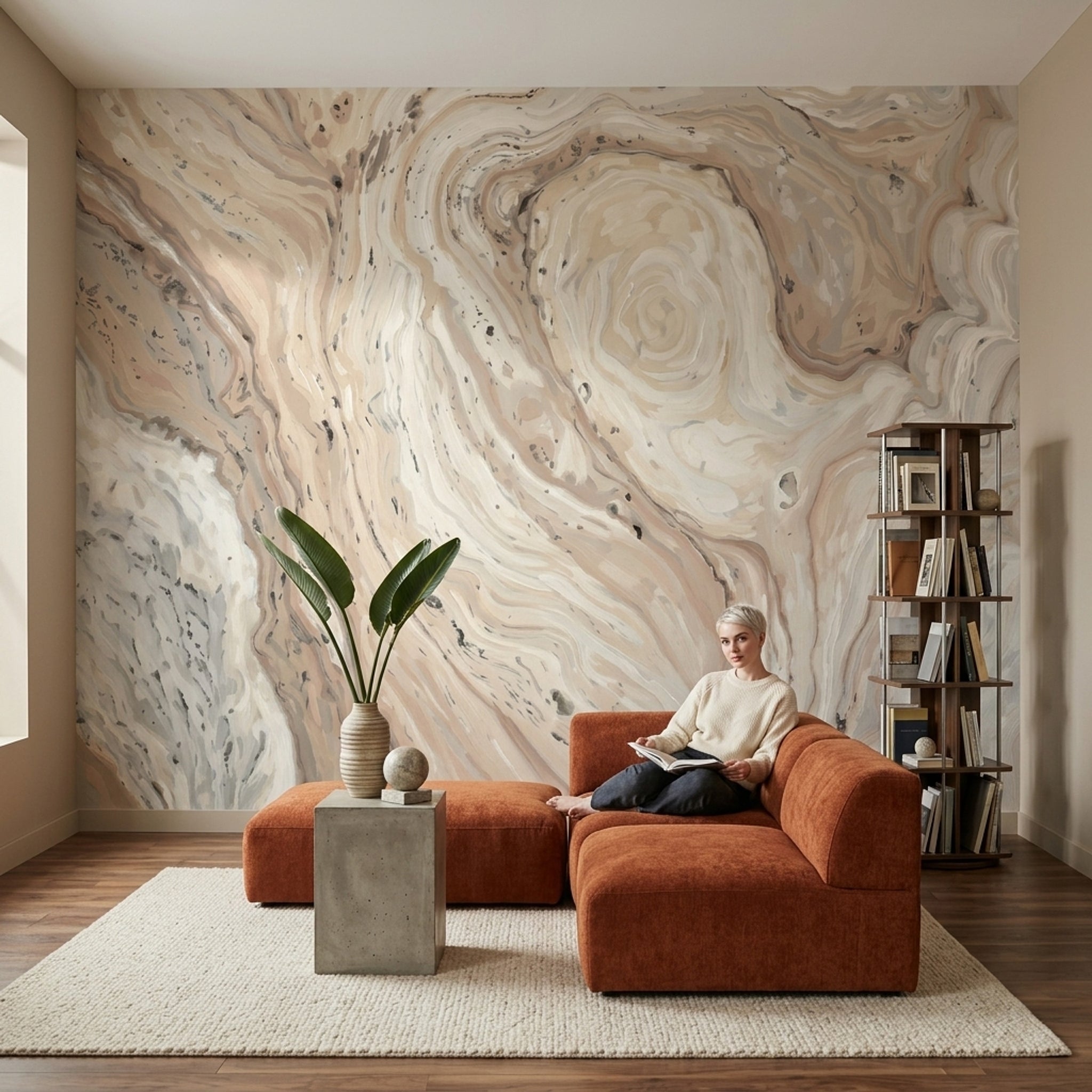 Bej Mermer Desenli Poster Duvar Kağıdı Modern Salon Duvarı