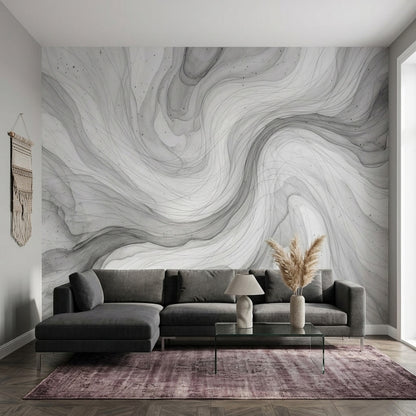 Gri Soyut Mermer Desenli Poster Duvar Kağıdı Modern Salon