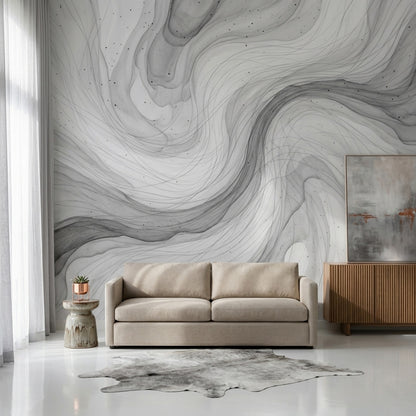 Gri Soyut Mermer Desenli Poster Duvar Kağıdı Modern Salon