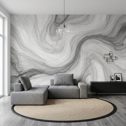 Gri Soyut Mermer Desenli Poster Duvar Kağıdı Modern Salon