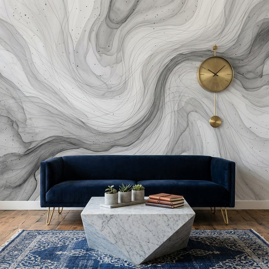 Gri Soyut Mermer Desenli Poster Duvar Kağıdı Modern Salon