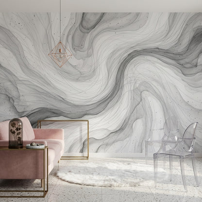 Gri Soyut Mermer Desenli Poster Duvar Kağıdı Modern Salon