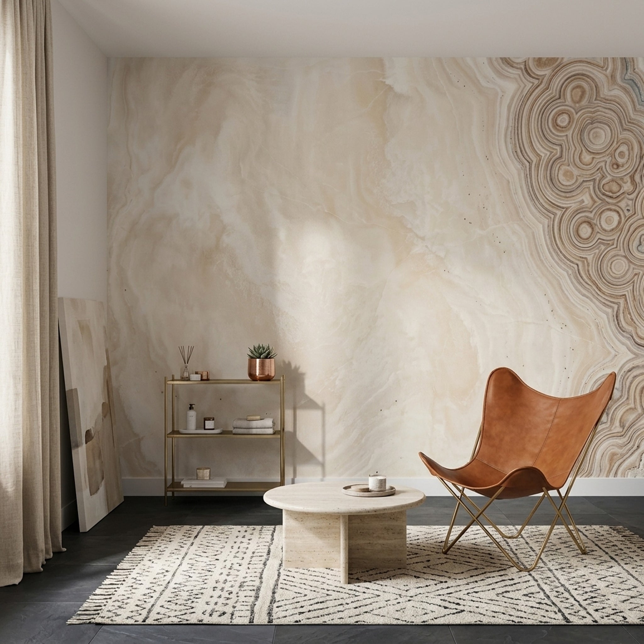 Bej Oniks Taş Görünümlü Poster Duvar Kağıdı Modern Salon