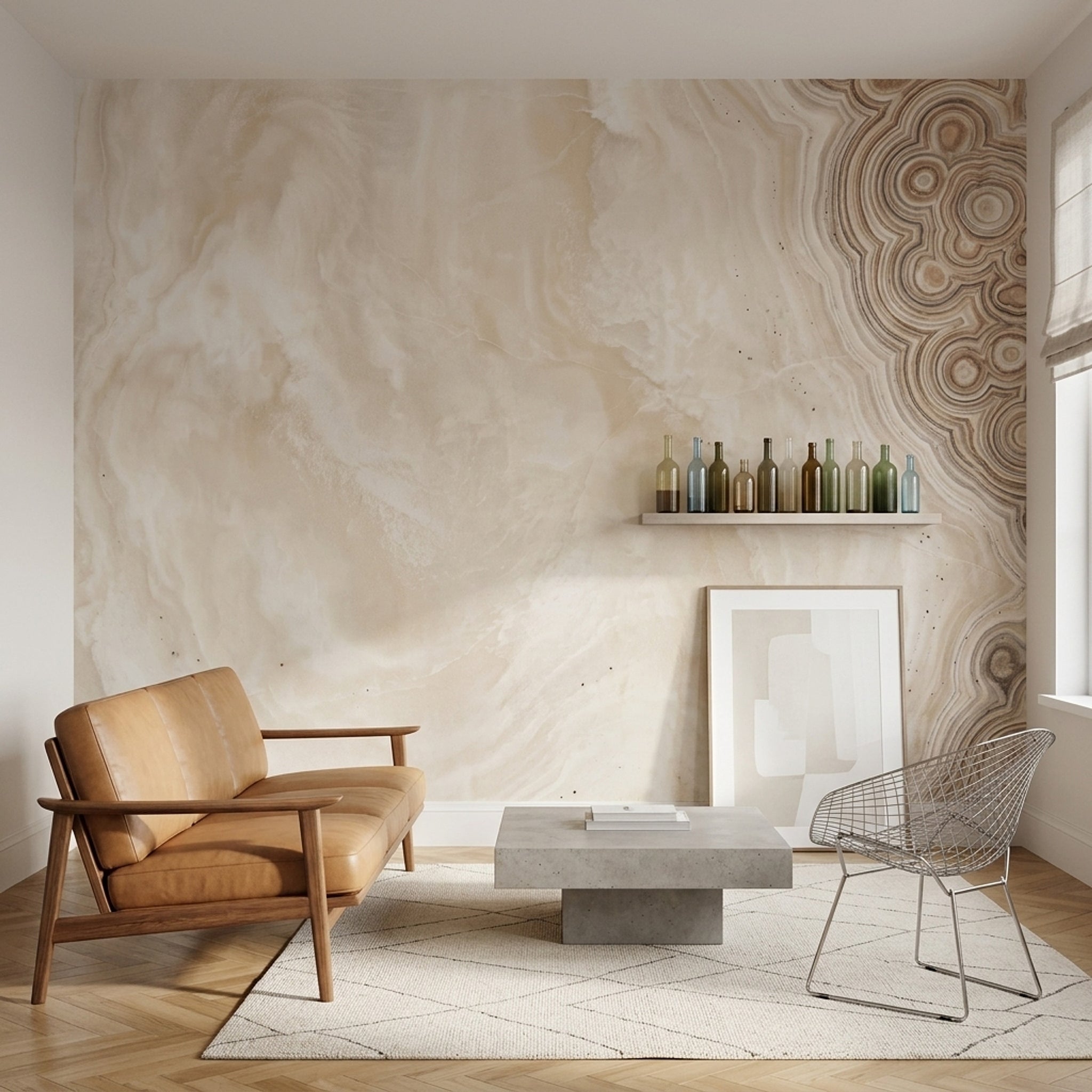 Bej Oniks Taş Görünümlü Poster Duvar Kağıdı Modern Salon