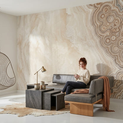 Bej Oniks Taş Görünümlü Poster Duvar Kağıdı Modern Salon