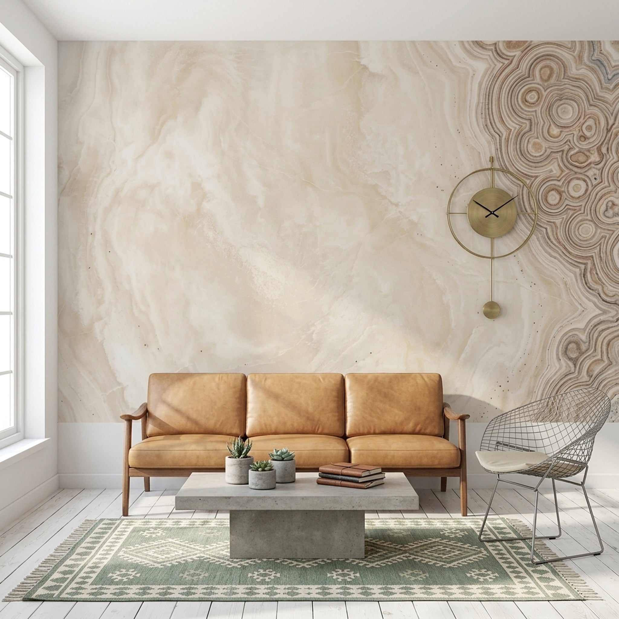 Bej Oniks Taş Görünümlü Poster Duvar Kağıdı Modern Salon
