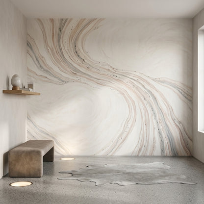 Mermer Görünümlü Poster Duvar Kağıdı Bej Modern Salon