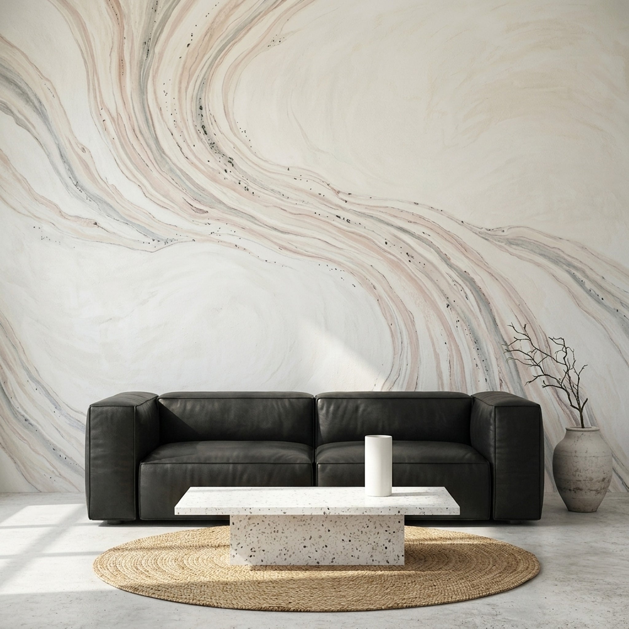 Mermer Görünümlü Poster Duvar Kağıdı Bej Modern Salon