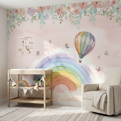 Gökkuşağı ve Balonlu Poster Duvar Kağıdı Çocuk Odası Pastel
