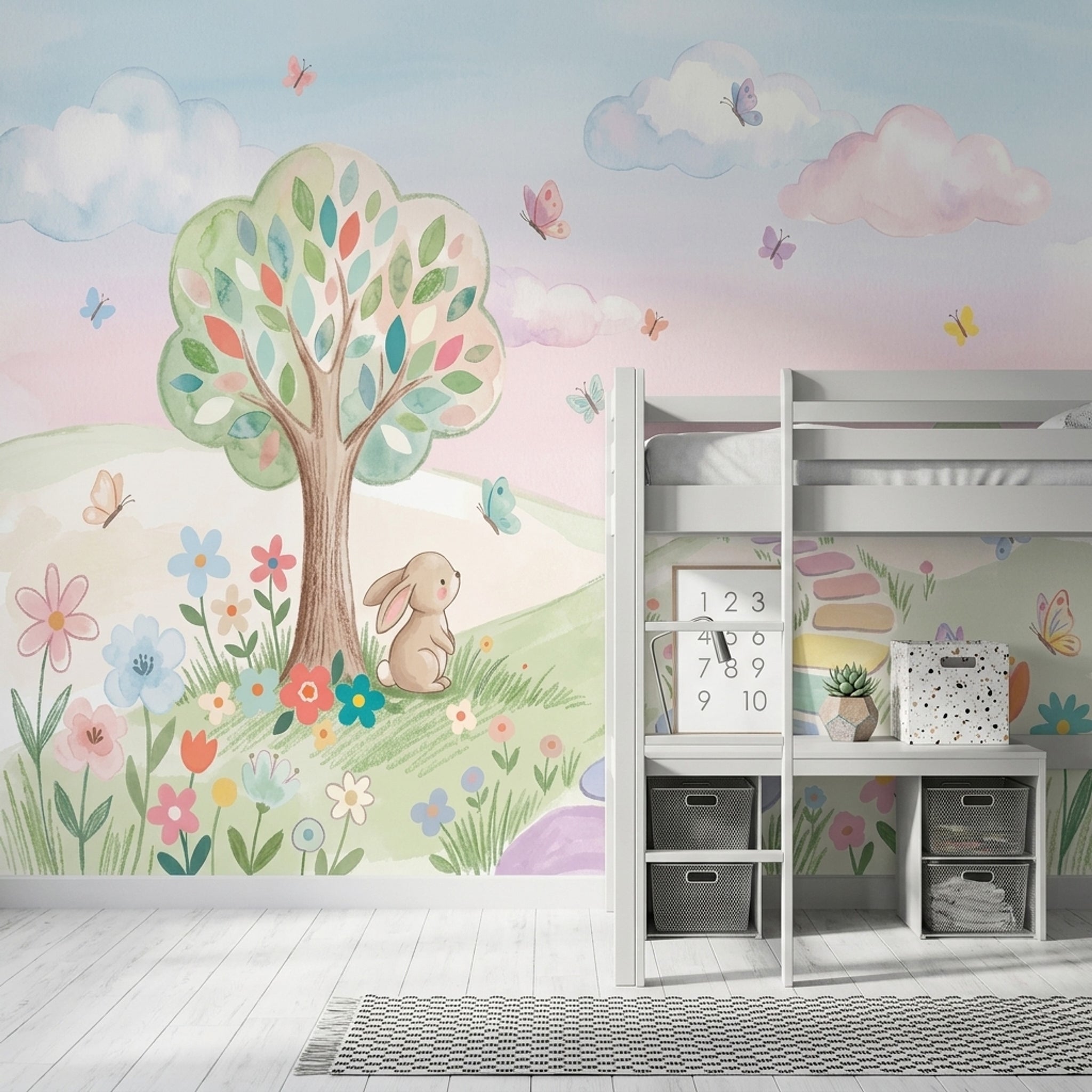 Renkli Ağaçlı Poster Duvar Kağıdı Pastel Bebek Odası