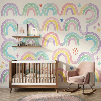Pastel Gökkuşağı Poster Duvar Kağıdı Çocuk Odası Renkli Desen