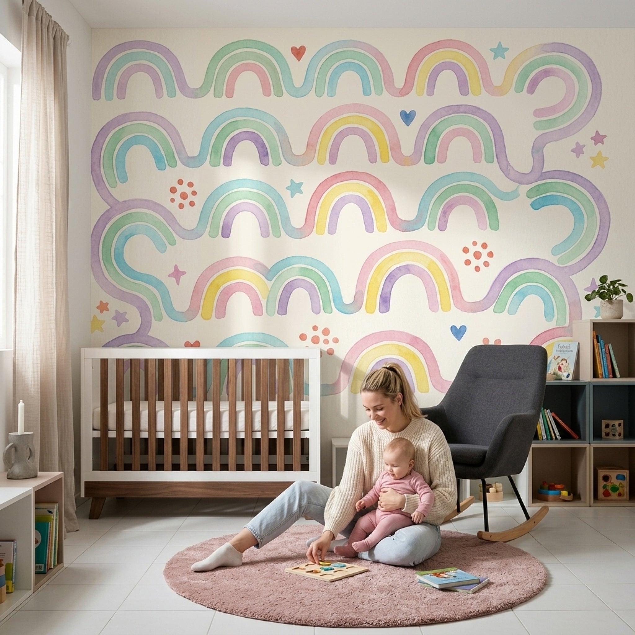 Pastel Gökkuşağı Poster Duvar Kağıdı Çocuk Odası Renkli Desen