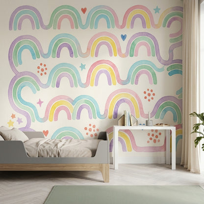 Pastel Gökkuşağı Poster Duvar Kağıdı Çocuk Odası Renkli Desen