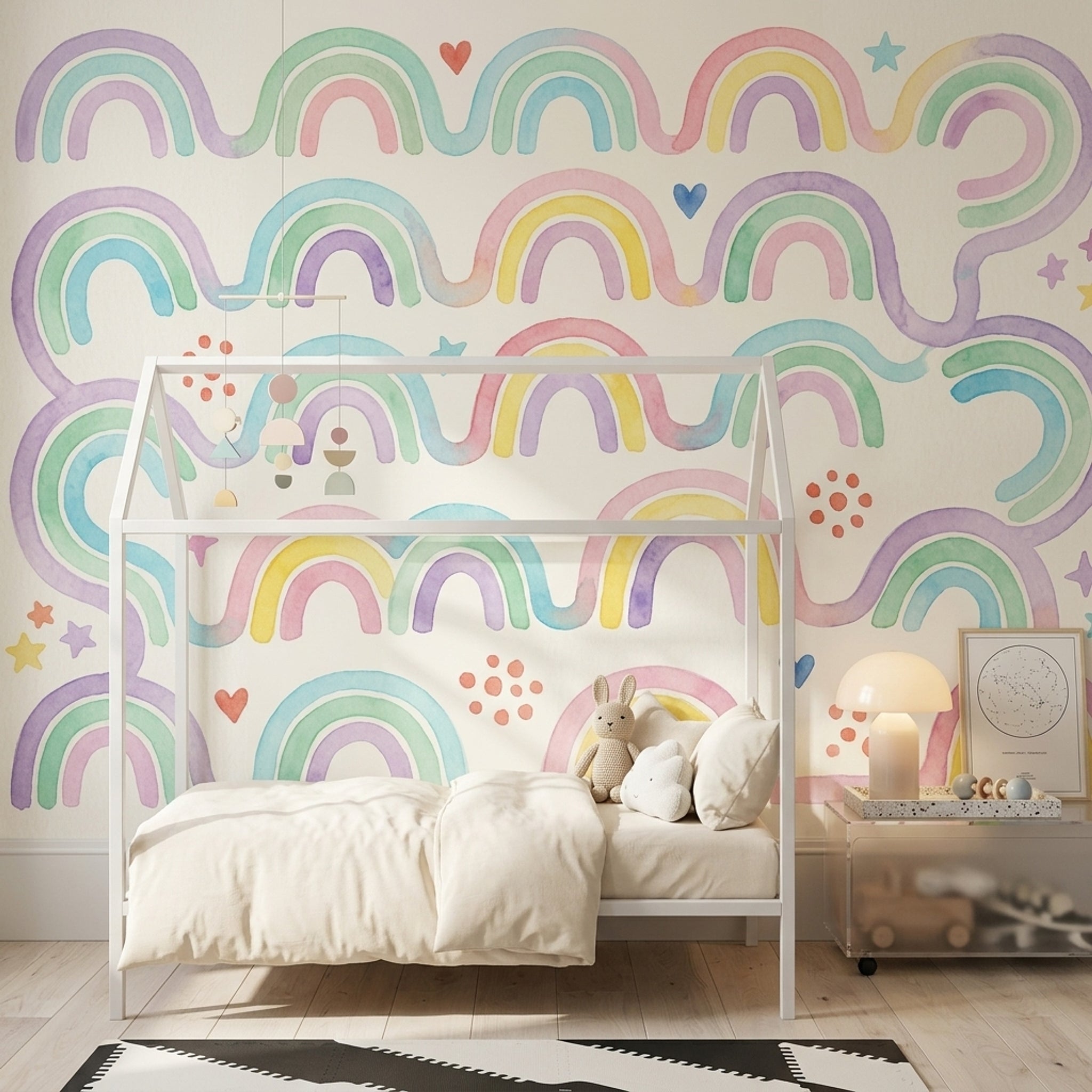 Pastel Gökkuşağı Poster Duvar Kağıdı Çocuk Odası Renkli Desen