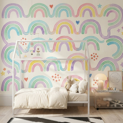 Pastel Gökkuşağı Poster Duvar Kağıdı Çocuk Odası Renkli Desen