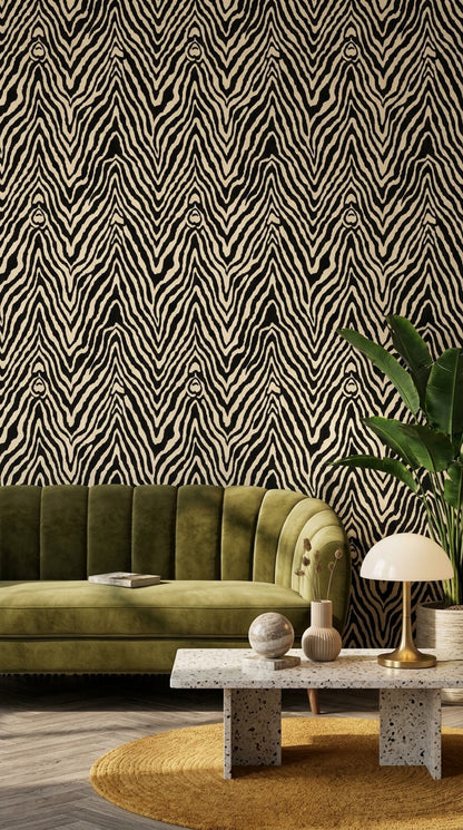 Zebra Desenli Duvar Kağıdı Siyah Beyaz Salon Dekoru