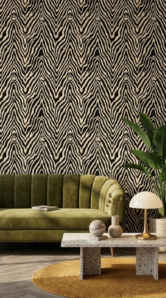 Zebra Desenli Duvar Kağıdı Siyah Beyaz Salon Dekoru
