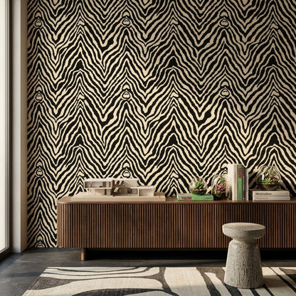 Zebra Desenli Duvar Kağıdı Siyah Beyaz Salon Dekoru