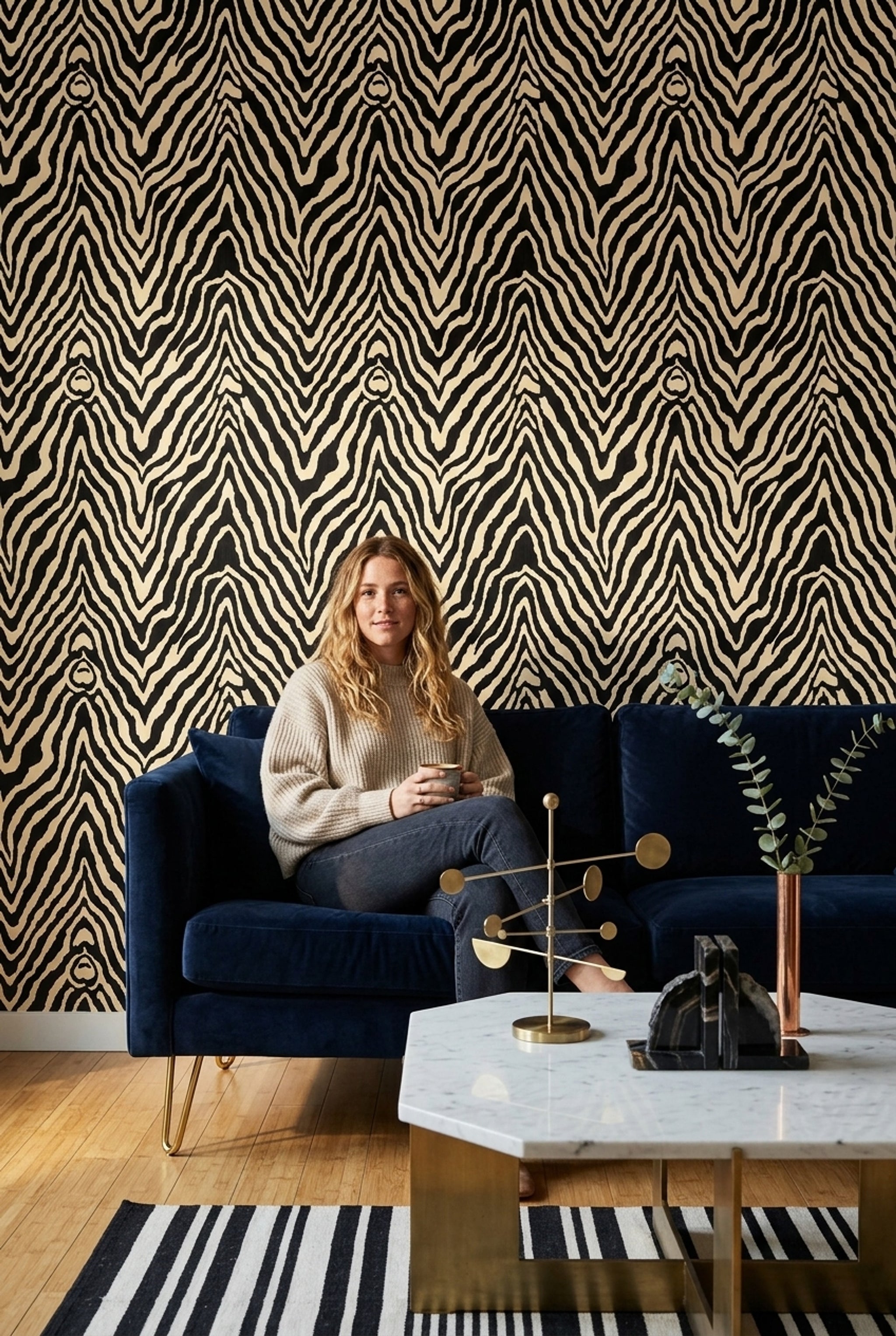 Zebra Desenli Duvar Kağıdı Siyah Beyaz Salon Dekoru