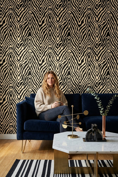 Zebra Desenli Duvar Kağıdı Siyah Beyaz Salon Dekoru