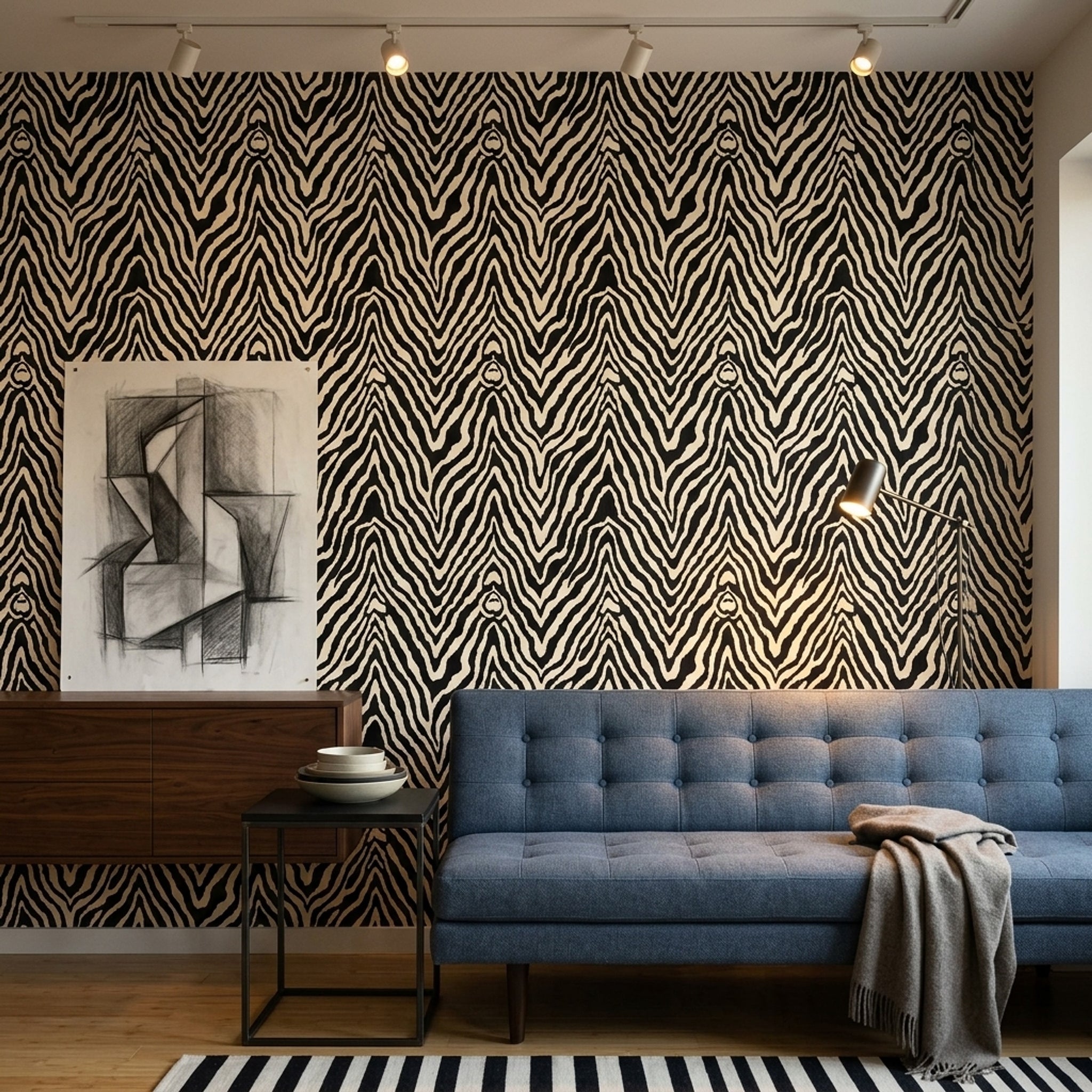 Zebra Desenli Duvar Kağıdı Siyah Beyaz Salon Dekoru