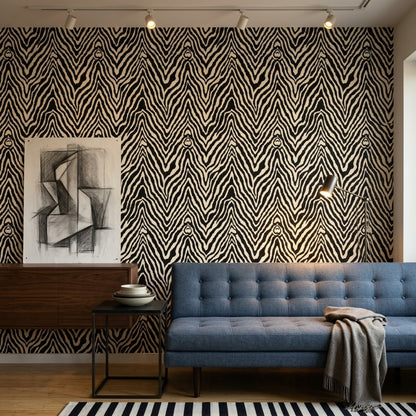 Zebra Desenli Duvar Kağıdı Siyah Beyaz Salon Dekoru