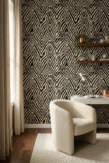 Zebra Desenli Duvar Kağıdı Siyah Beyaz Salon Dekoru