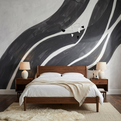 Siyah Beyaz Dalgalı Çizgili Poster Duvar Kağıdı Modern Salon