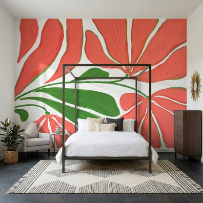 Kırmızı Büyük Çiçekli Poster Duvar Kağıdı Modern Salon