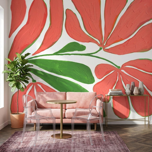 Kırmızı Büyük Çiçekli Poster Duvar Kağıdı Modern Salon