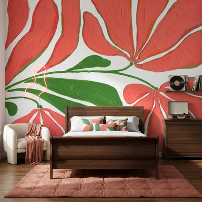 Kırmızı Büyük Çiçekli Poster Duvar Kağıdı Modern Salon