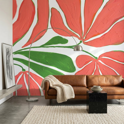 Kırmızı Büyük Çiçekli Poster Duvar Kağıdı Modern Salon