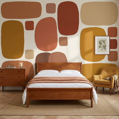 Renkli Geometrik Poster Duvar Kağıdı Terracotta Hardal Salon