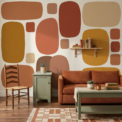 Renkli Geometrik Poster Duvar Kağıdı Terracotta Hardal Salon