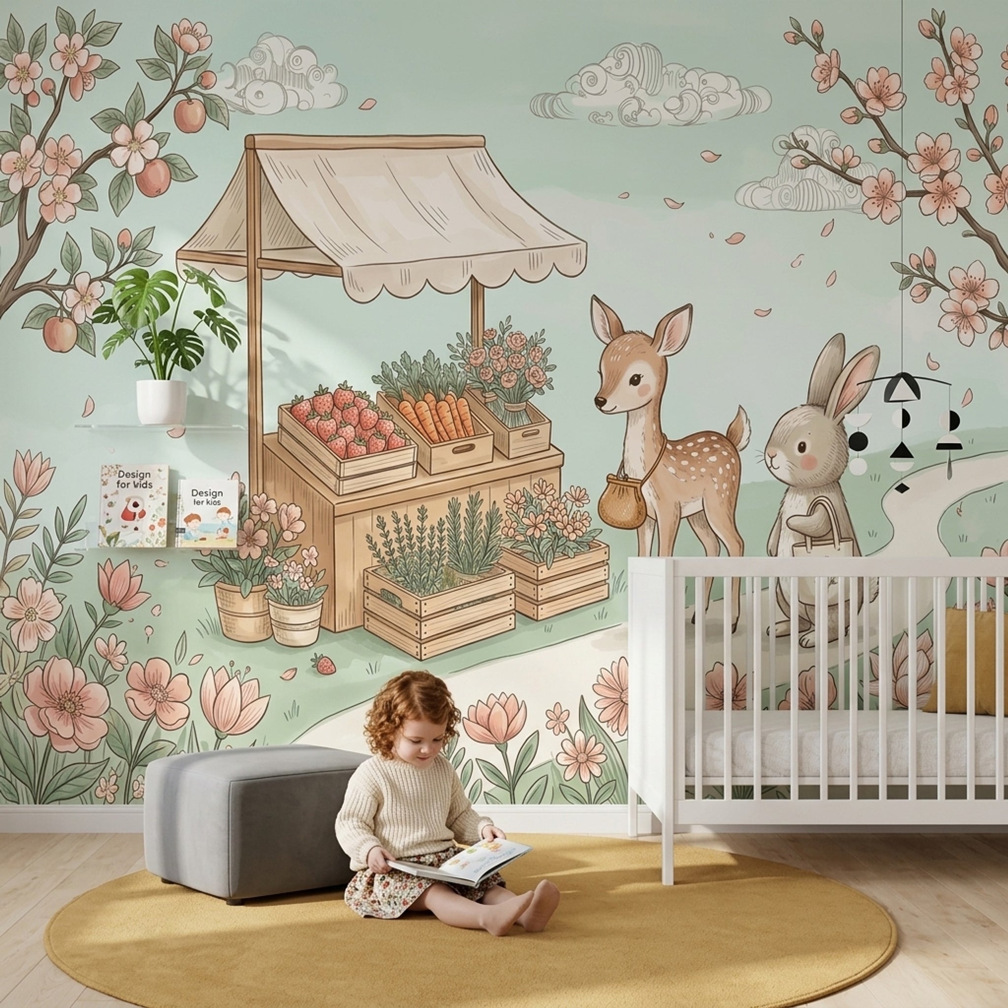 Tavşan ve Ceylanlı Poster Duvar Kağıdı Pastel Çocuk Odası