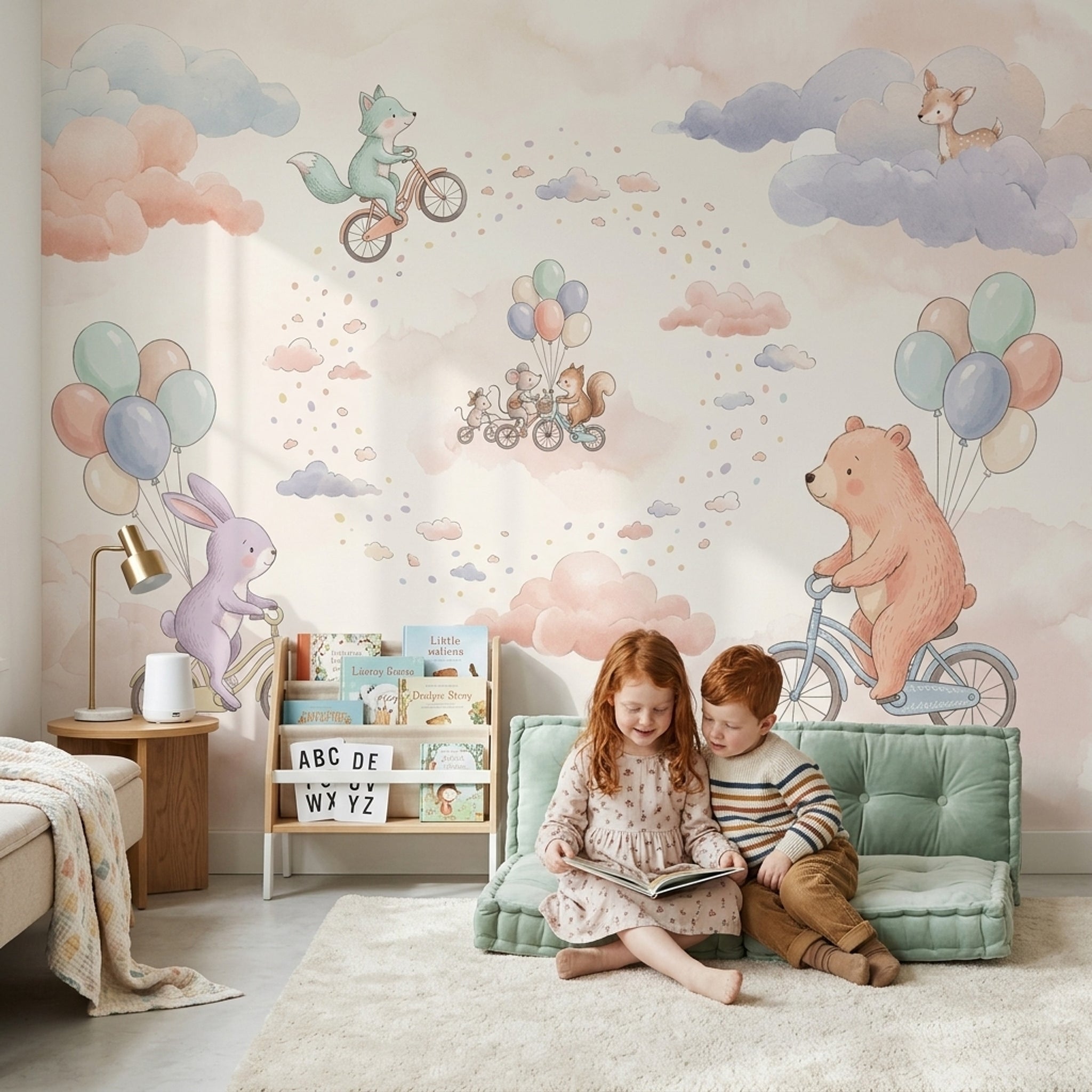 Balonlu Sevimli Hayvanlar Poster Duvar Kağıdı Pastel Bebek Odası