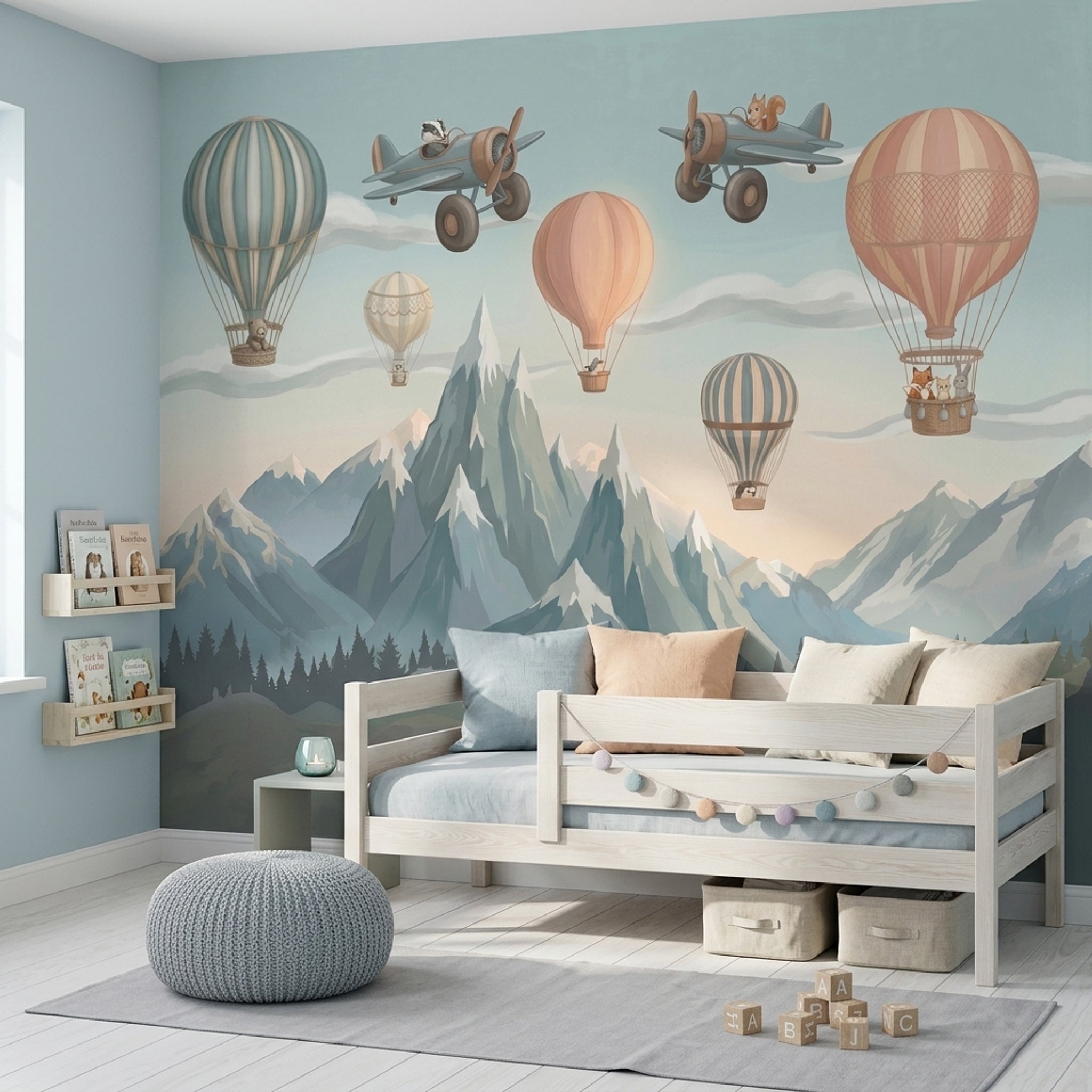 Sıcak Hava Balonlu Poster Duvar Kağıdı Bebek Odası Pastel Mavi