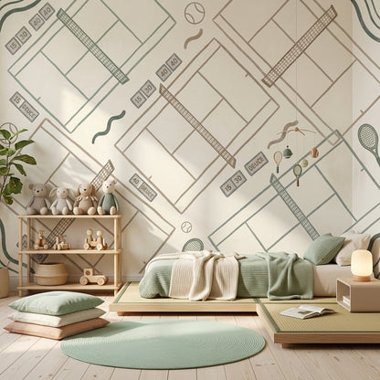 Tenis Kortu Desenli Poster Duvar Kağıdı Yeşil Çocuk Odası