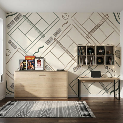 Tenis Kortu Desenli Poster Duvar Kağıdı Yeşil Çocuk Odası