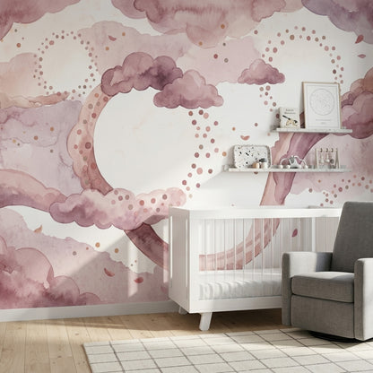 Bulut ve Gökkuşağı Poster Duvar Kağıdı Pudra Mor Çocuk Odası