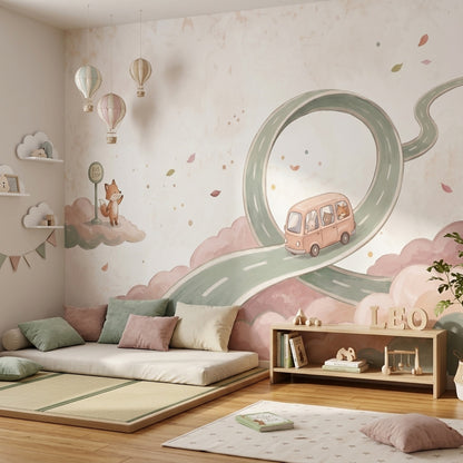 Bulutlar ve Uzay Temalı Poster Duvar Kağıdı Pastel Çocuk Odası