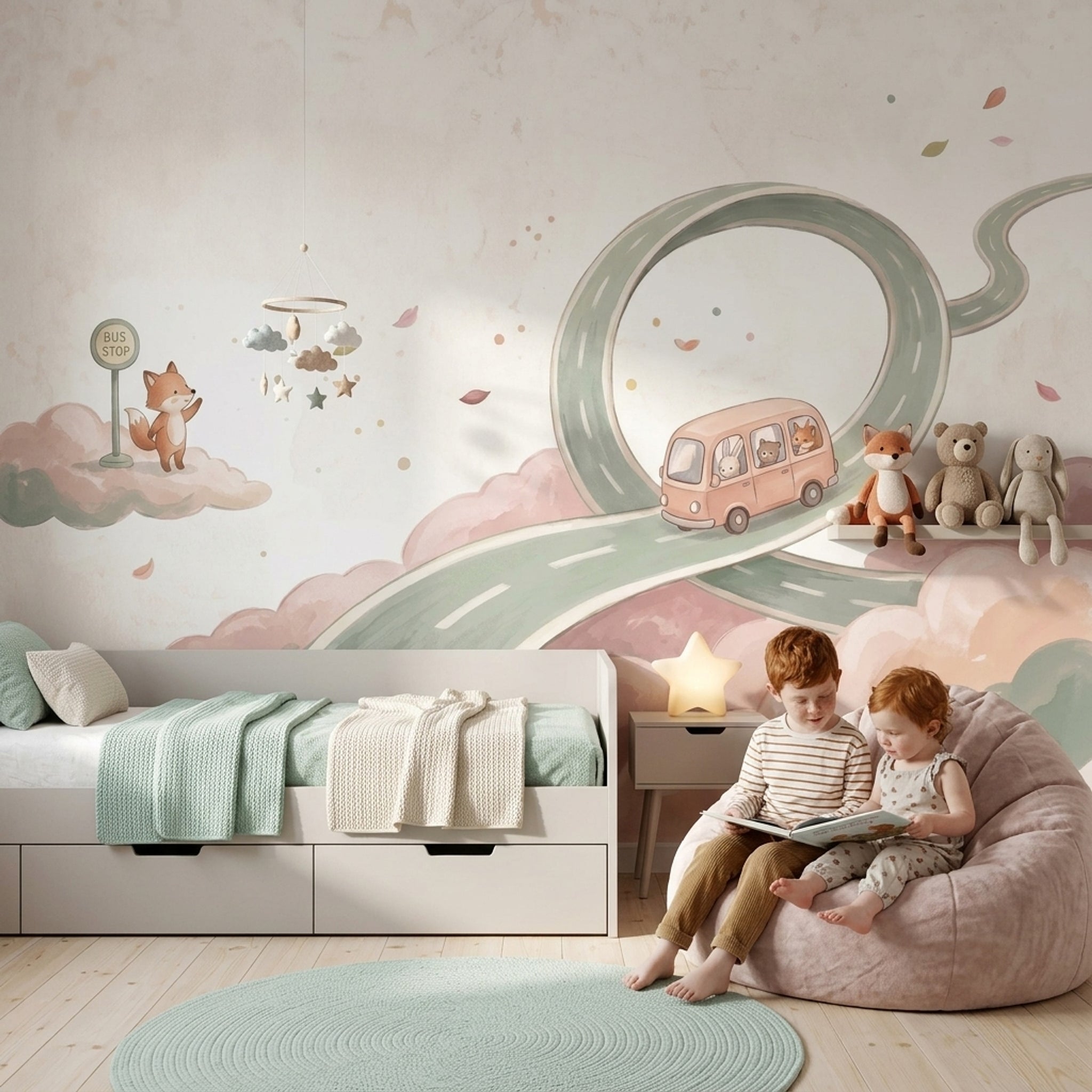Bulutlar ve Uzay Temalı Poster Duvar Kağıdı Pastel Çocuk Odası