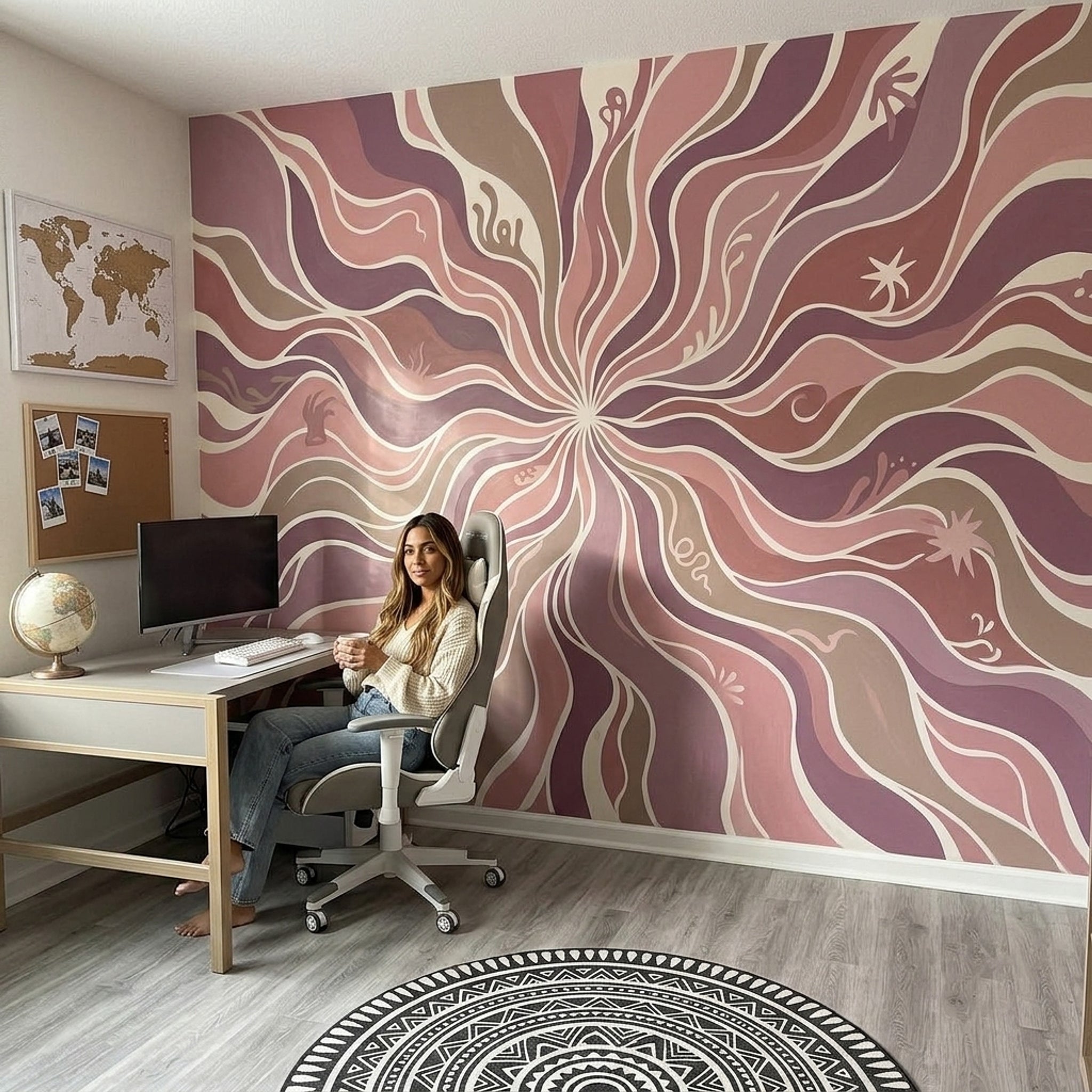 Soyut Dalgalı Poster Duvar Kağıdı Pembe Mor Salon Duvarı