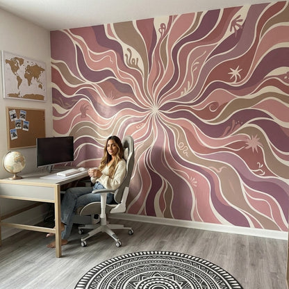 Soyut Dalgalı Poster Duvar Kağıdı Pembe Mor Salon Duvarı