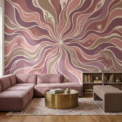 Soyut Dalgalı Poster Duvar Kağıdı Pembe Mor Salon Duvarı